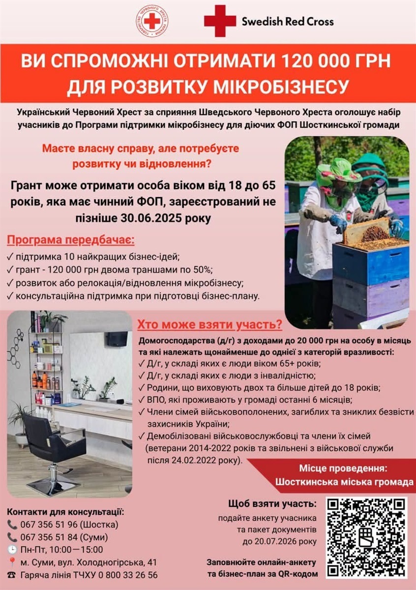 До 120 тис грн на розвиток або релокацію: гранти для підприємців Шосткинської громади