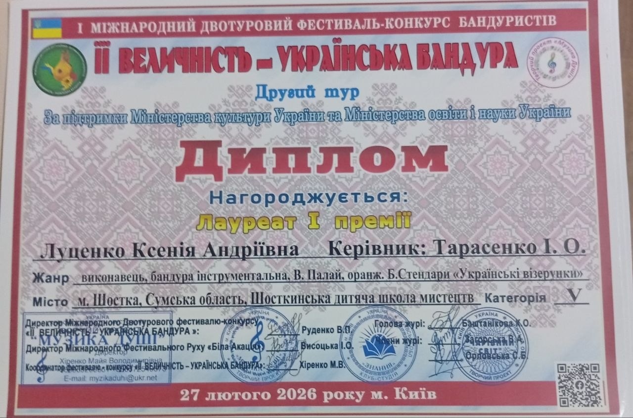 Вихованці Шосткинської дитячої школи мистецтв підкорили міжнародний конкурс бандуристів